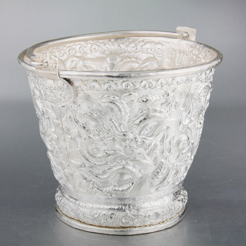 李金铭大师 非遗传承人纯手工银器银桶九龙系列之水桶