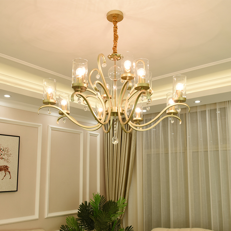  美式水晶吊灯现代简约客厅卧室餐厅灯法式简欧轻奢灯大气家用灯具-集优聚美灯饰 