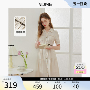 KBNE连衣裙女衬衫裙2024夏季新款V领收腰显瘦茶歇法式气质长裙