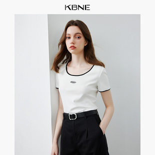 针织T恤女短袖上衣白色内搭打底衫kbne2024夏季新款独特别致小衫