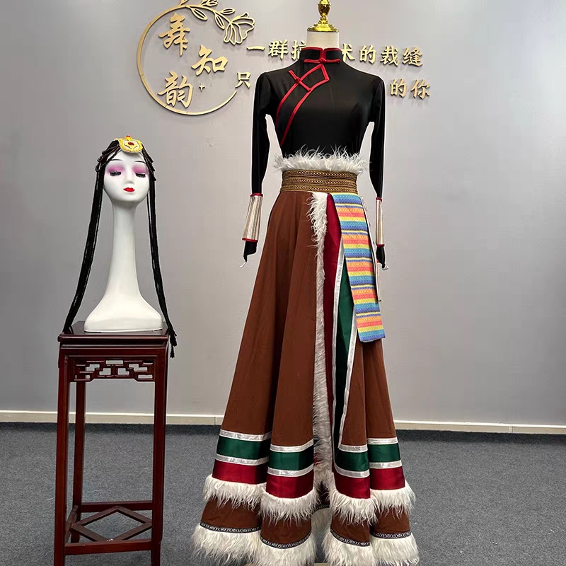 藏族舞蹈服装演出服女2023新款少数民族舞艺考独舞大摆裙服饰套装