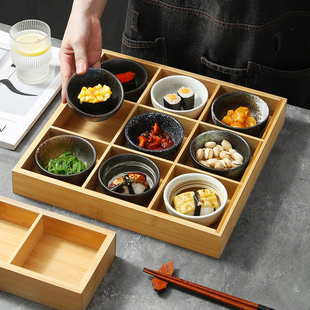 日式竹木九宫格餐盘托盘分格料理木盒烤肉餐具创意火锅配菜小吃盘