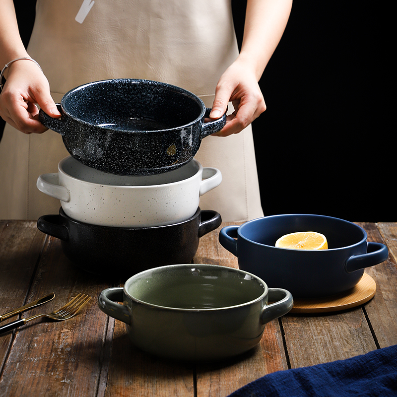 双耳陶瓷碗拉面碗沙拉碗日式餐具汤碗螺蛳粉碗复古面碗带盖泡面碗