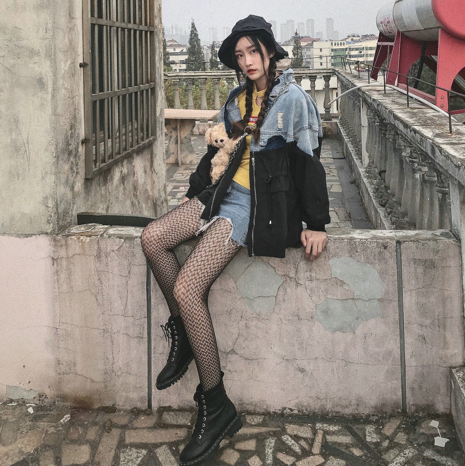 特价渔夫袜_个性网袜打底连裤袜 潮搭渔夫帽牛仔套装马丁靴 街头慵懒