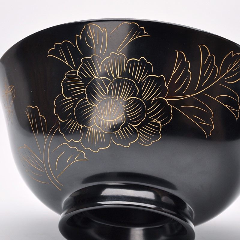 【无保留结缘】许德越大师亲作 黑金描花漆碗 福州脱胎漆器