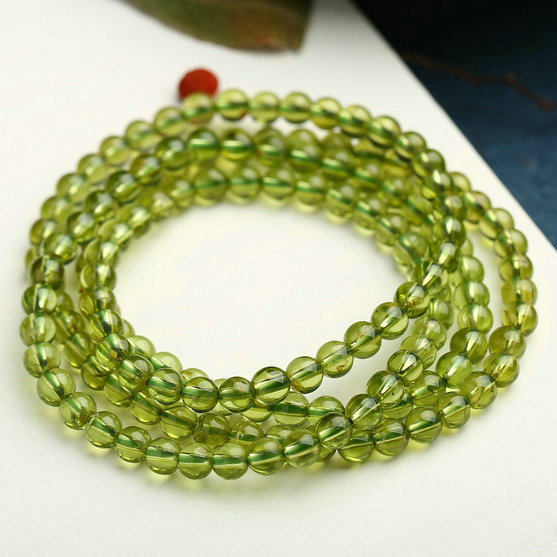 天然橄榄石手链 佛珠三圈5.2mm