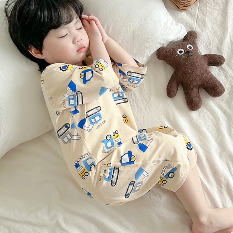 儿童睡衣夏季短袖纯棉连体男宝宝连身