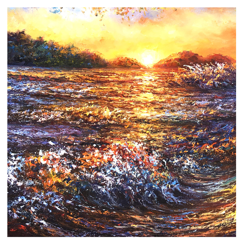 袁素艳《海浪迎朝阳》大尺幅原创布面油画 精品孤品 知名画家