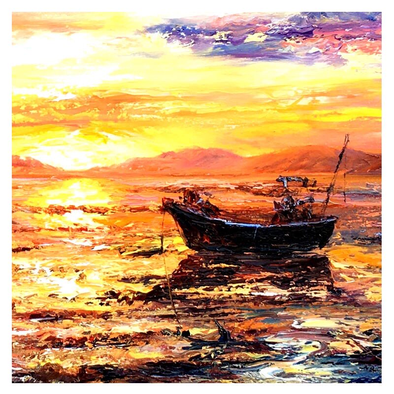 袁素艳《日出东方映福海》大尺幅原创布面油画 孤品精品 知名画家