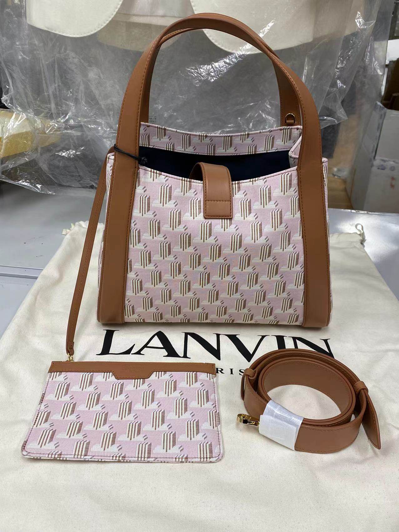 正品代购 lanvin浪凡 22新款 老花logo拼色金扣手提单肩包