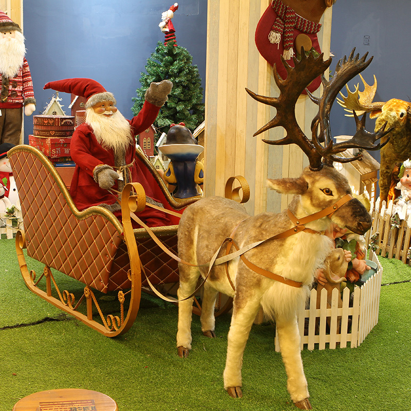 圣诞节场景布置装饰品铁艺鹿拉车大号圣诞雪橇车商场酒店圣诞装饰