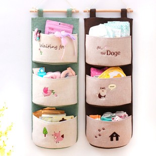 可爱布艺婴儿床头收纳袋卫生间悬挂式门后挂袋多功能墙挂式置物袋