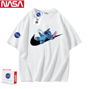 NASA联名史迪仔短袖T恤男女情侣夏季新款纯棉潮流半袖宽松上衣服