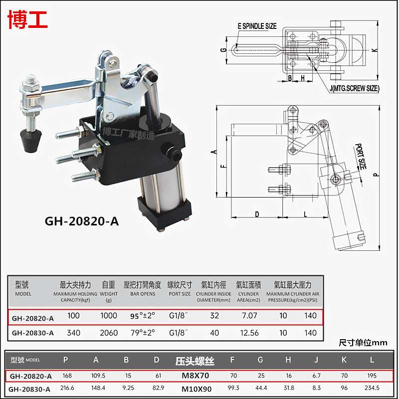 气动式快速夹具气动工装夹钳自动化夹具固定夹HSGH20820A