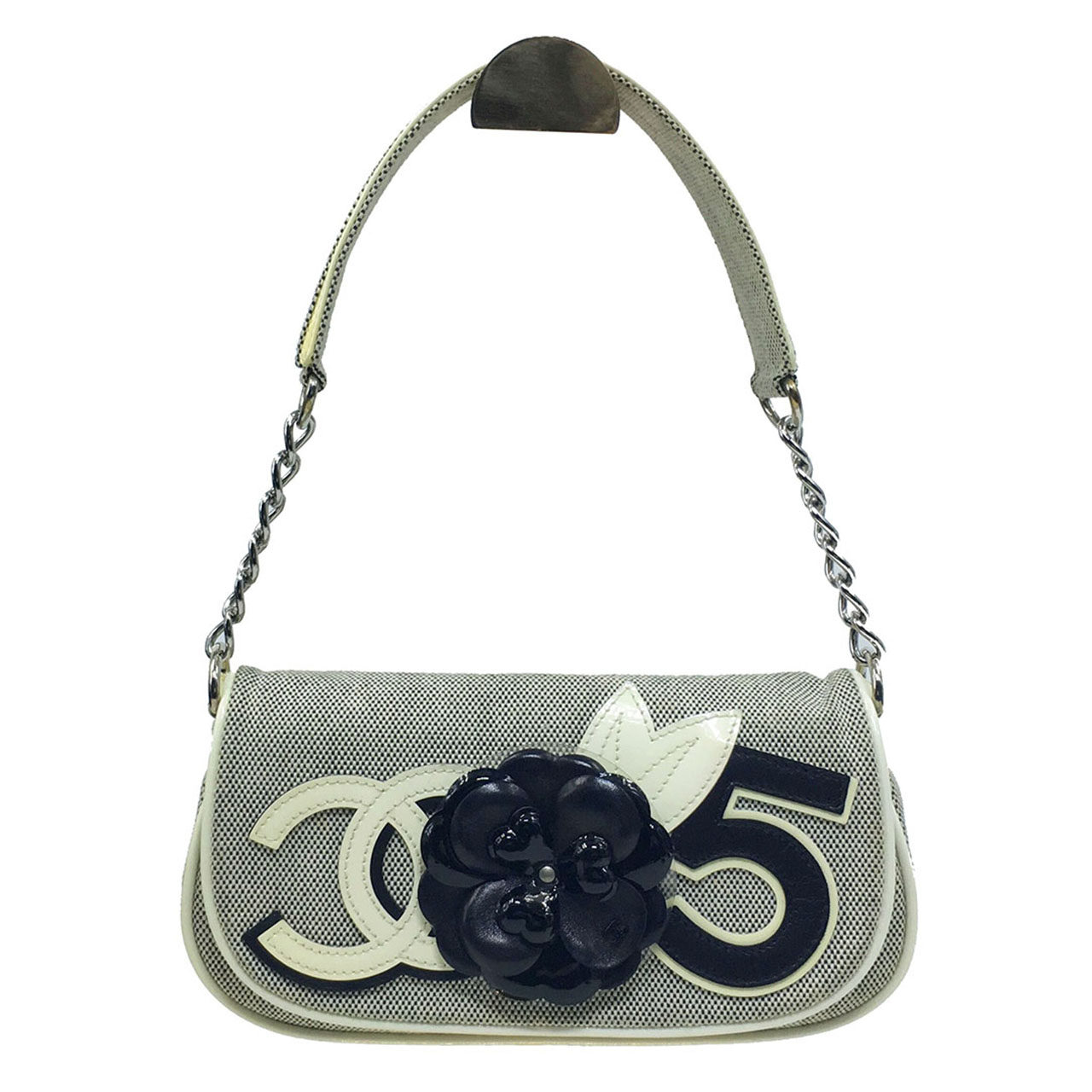 [9.0新]香奈儿chanel女士黑白格纹山茶花图案单肩包