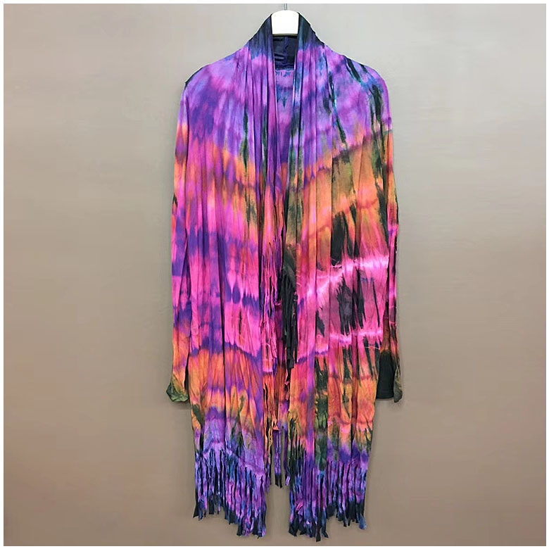 泰国手工扎染泰棉宽松流苏风衣上衣百搭民族风扎染外套风衣拍照