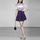 夏季女装2024新款气质撞色蕾丝上衣T恤紫色高腰短裙裙子套装