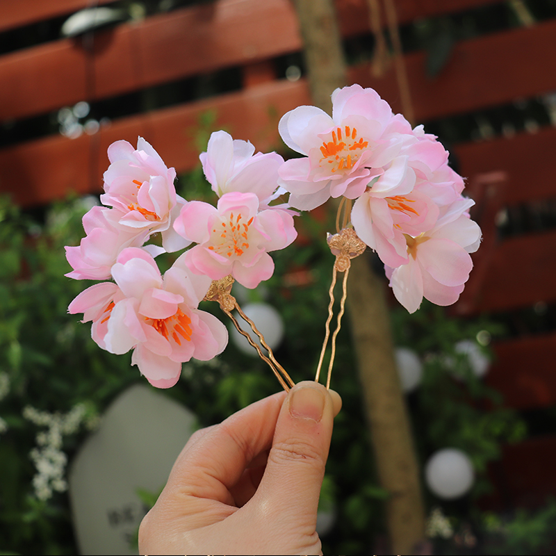 十二花神桃花发簪汉服古风头饰唐风花朵发饰古装发钗绢花写真簪子