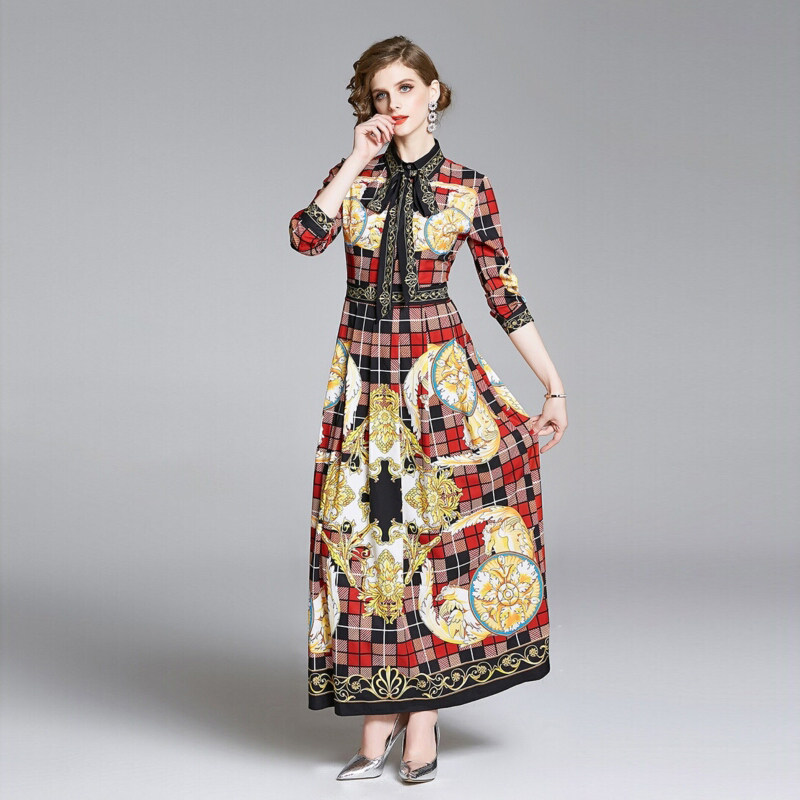 170齐踝华丽超长连衣裙法式英伦风外贸大码女装长裙拍照好看的裙