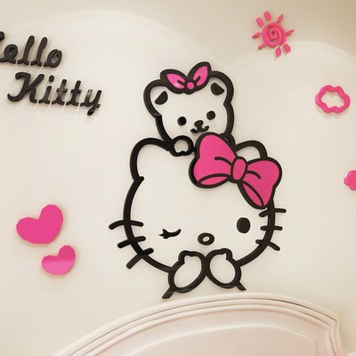凯蒂猫墙贴 3d立体墙贴画kt猫亚克力贴画卧室装饰品哈喽kitty贴