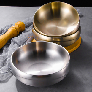 韩式不锈钢泡面专用碗家用带盖大碗双层隔热碗冷面碗金色螺蛳粉碗