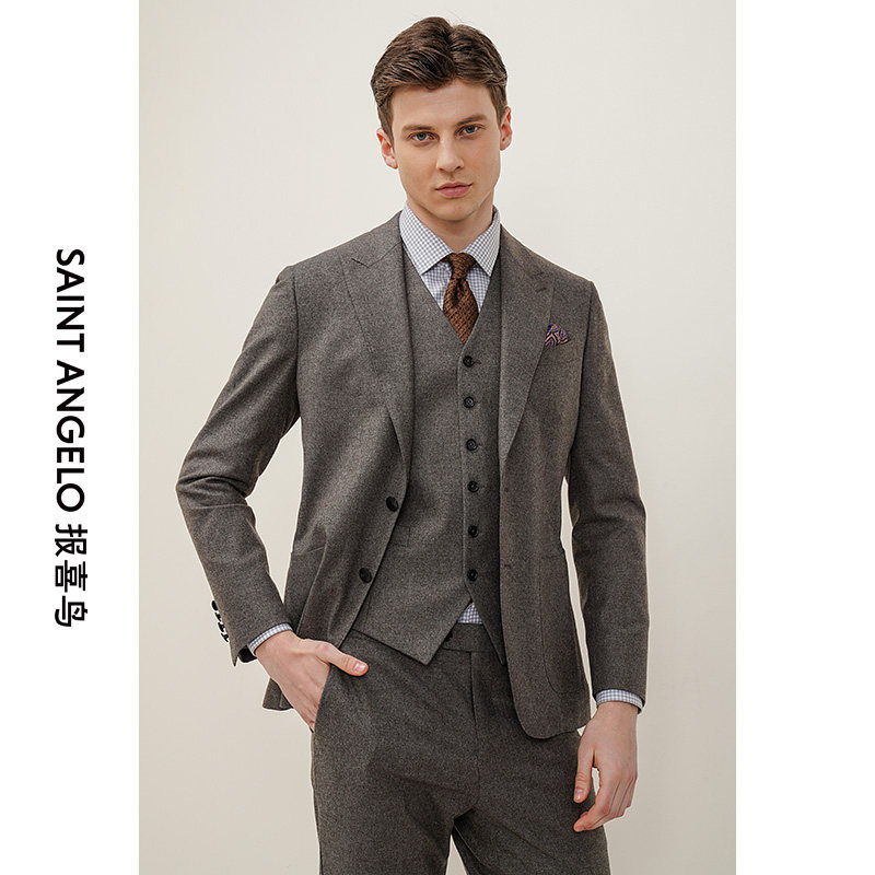 报喜鸟秋季新款男商务戗驳领羊毛西服上衣两粒扣西装ebb206107