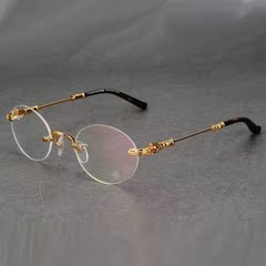 近视眼镜架女士高贵复古圆形无框眼镜框潮人男女文艺光学镜配近视