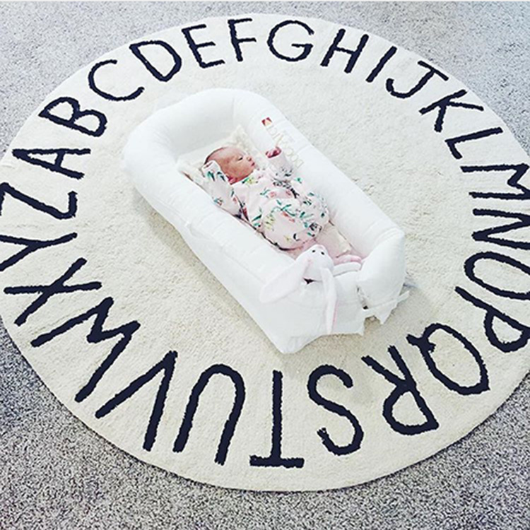 ins爆款北欧风儿童房装饰地垫26个字母圆形地毯宝宝游戏垫帐篷垫