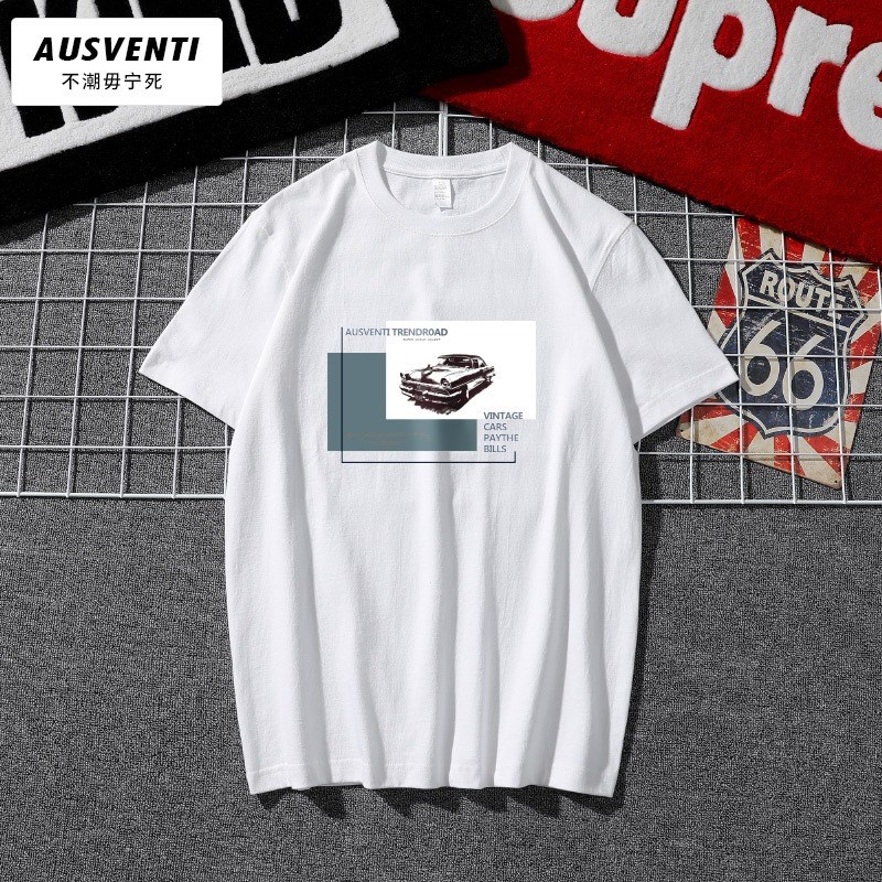 Ausventi OLD CARS 男士短袖圆领情侣系修身黑白色潮牌半袖T|msdalam kategori Pakaian Lelaki, baju-T - dari Buy2taobao.com untuk memberikan perkhidmatan ejen Taobao profesional membeli