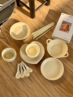 奶油风碗碟套装家用2023新款餐具碗勺盘汤碗混装组合高级感米饭碗