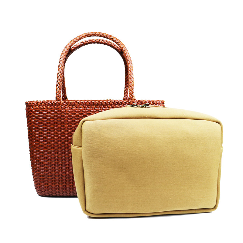 欧美大气复古手提包女原创设计头层牛皮手工编织子母包