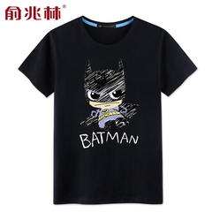 俞兆林蝙蝠侠卡通短袖T恤男 青少年加肥加大码宽松潮流印花体恤衫