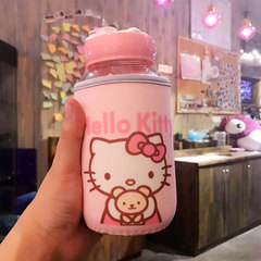 日系hello kitty玻璃杯 便携可爱水瓶透明耐热女学生创意儿童水杯