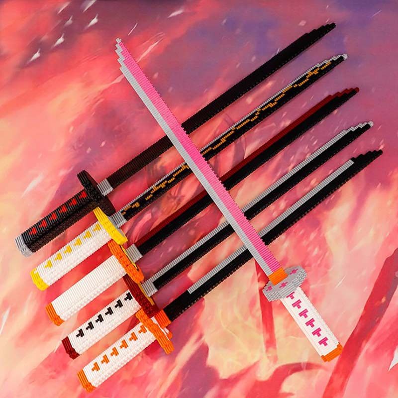 linkgo小颗粒拼装积木兼容乐高鬼灭之刃手办2d剑模型拼图学生奖品