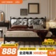 法式复古实木床美式主卧简约双人床中古家具黑色软包床1.8米大床