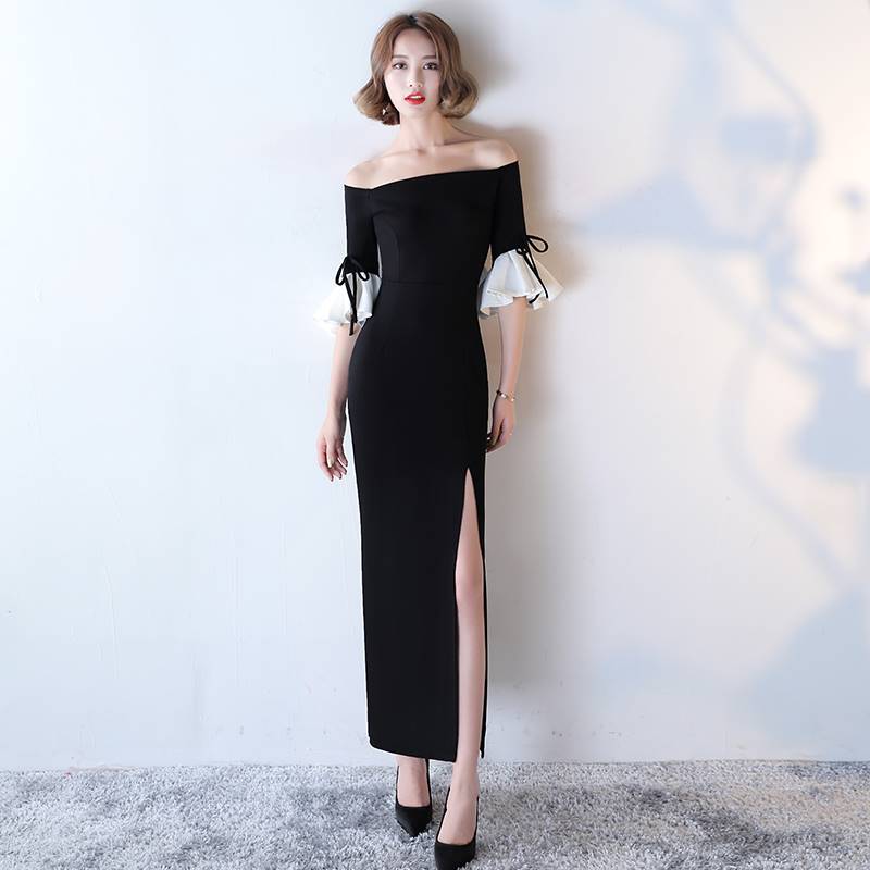 礼服女一字肩黑色宴会晚礼服2017新款长款修身显瘦连衣裙敬酒服秋在类目 女装/女士精品, 婚纱/旗袍/礼服, 礼服/晚装中 - 来自Buy2taobao.com提供专业的淘宝代购服务