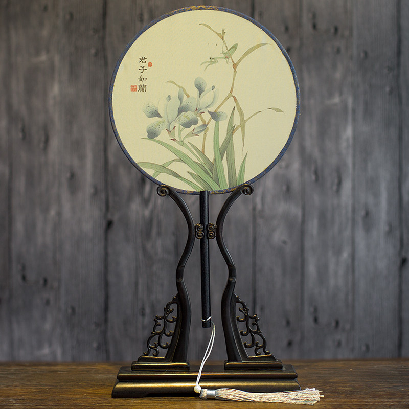 岳龙夏季复古风真丝中国风团扇舞蹈扇女式汉服扇古典宫扇女子扇子