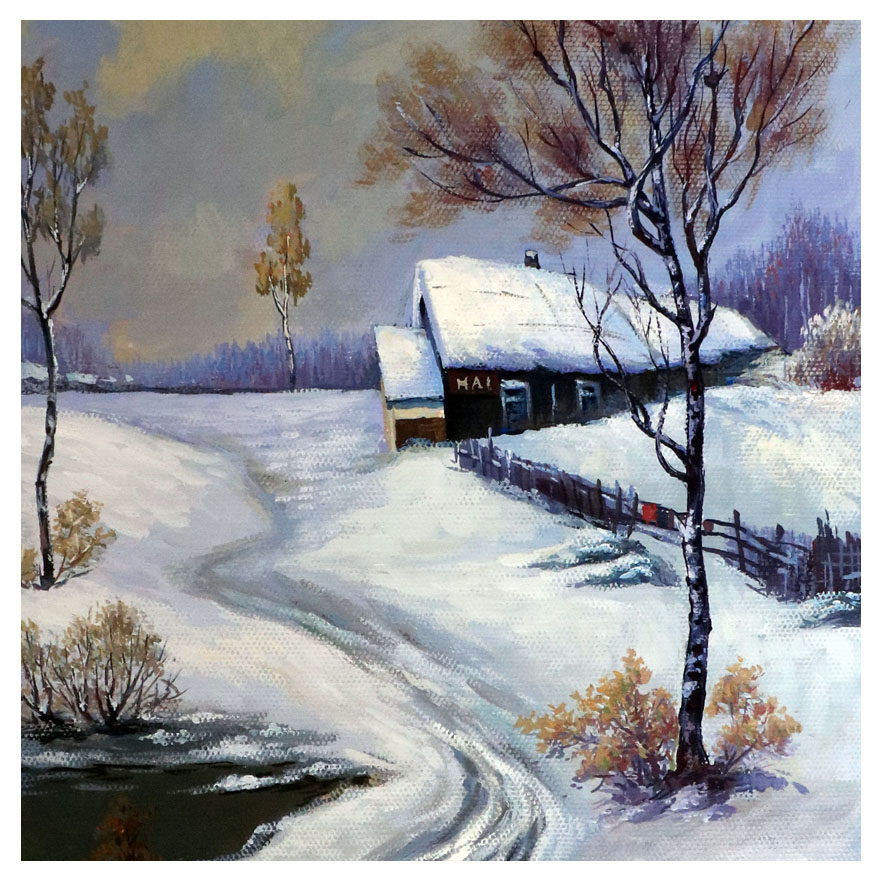 山与水精品油画春季捡漏专场 徐立军《雪中小舍》 原创纸本水粉作品