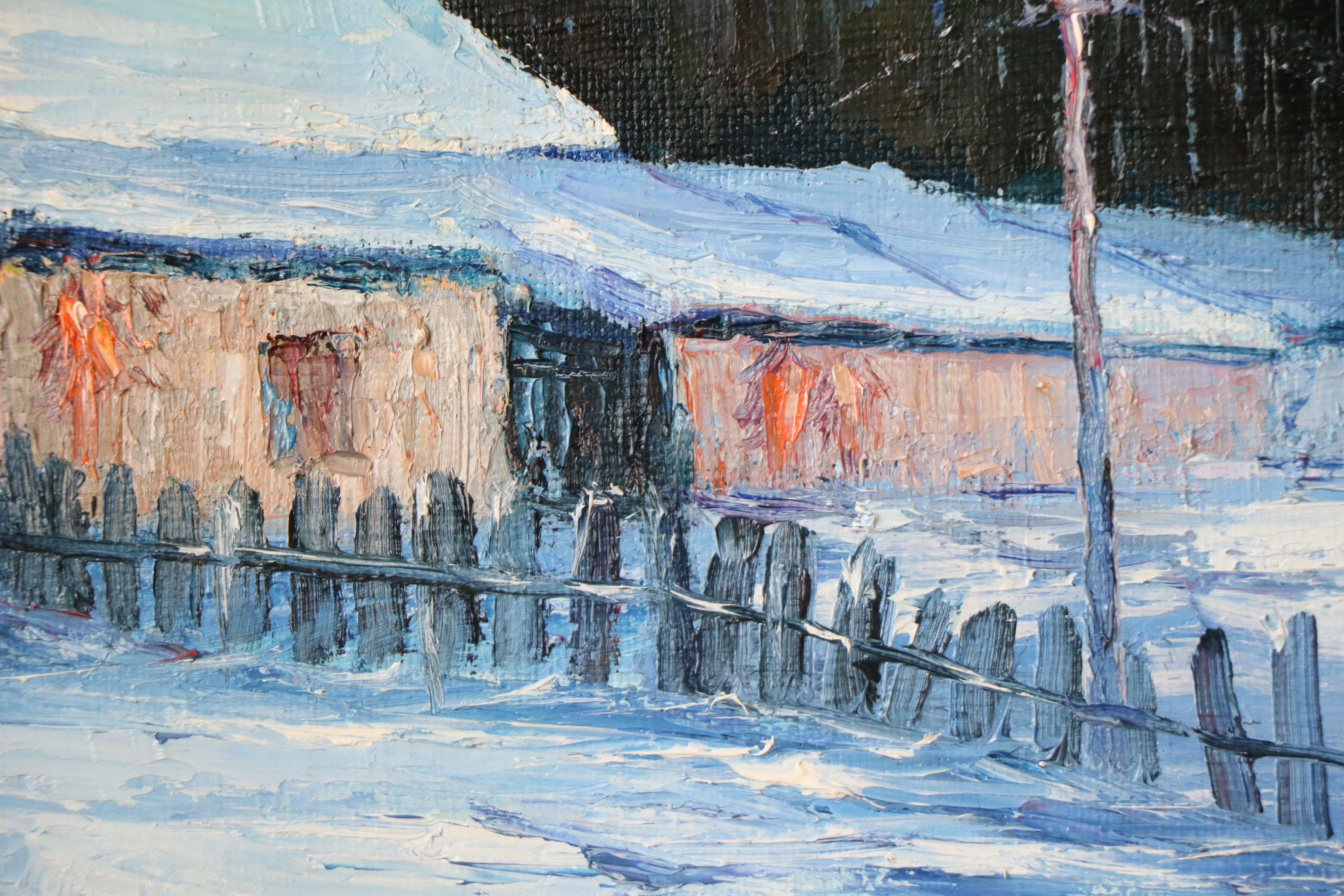 鲁美 康建军 原创油画作品《冬季的炊烟》