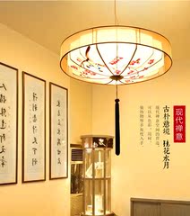 工程中式吊灯茶楼仿古布艺手绘画圆灯笼酒店过道客厅卧室餐厅灯具