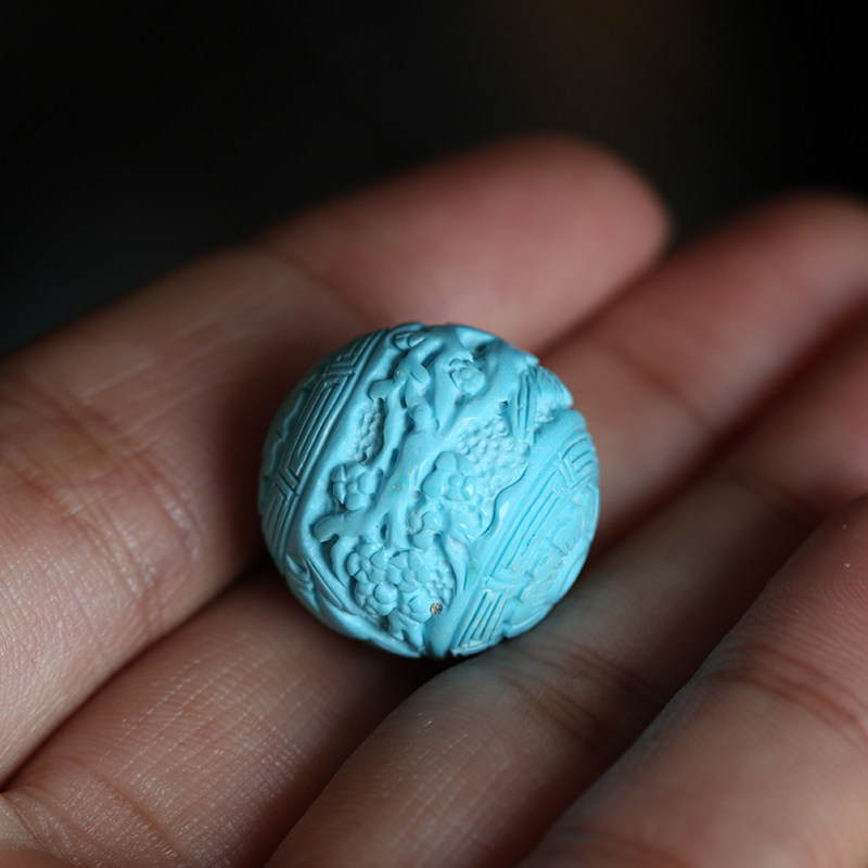 汤山寺高瓷雕刻绿松石圆珠 佛法加持 保平安 6.67g