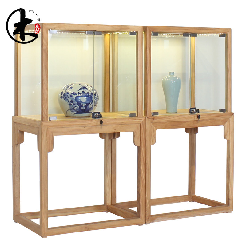 新中式榆木独立柜玻璃珠宝展示柜实木精品瓷器文玩展示架玉器展架