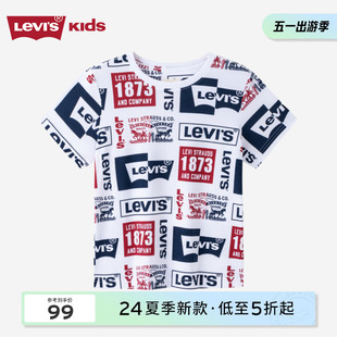 Levis李维斯儿童童装短袖23夏新品满版印花男童宽松美式T恤上衣