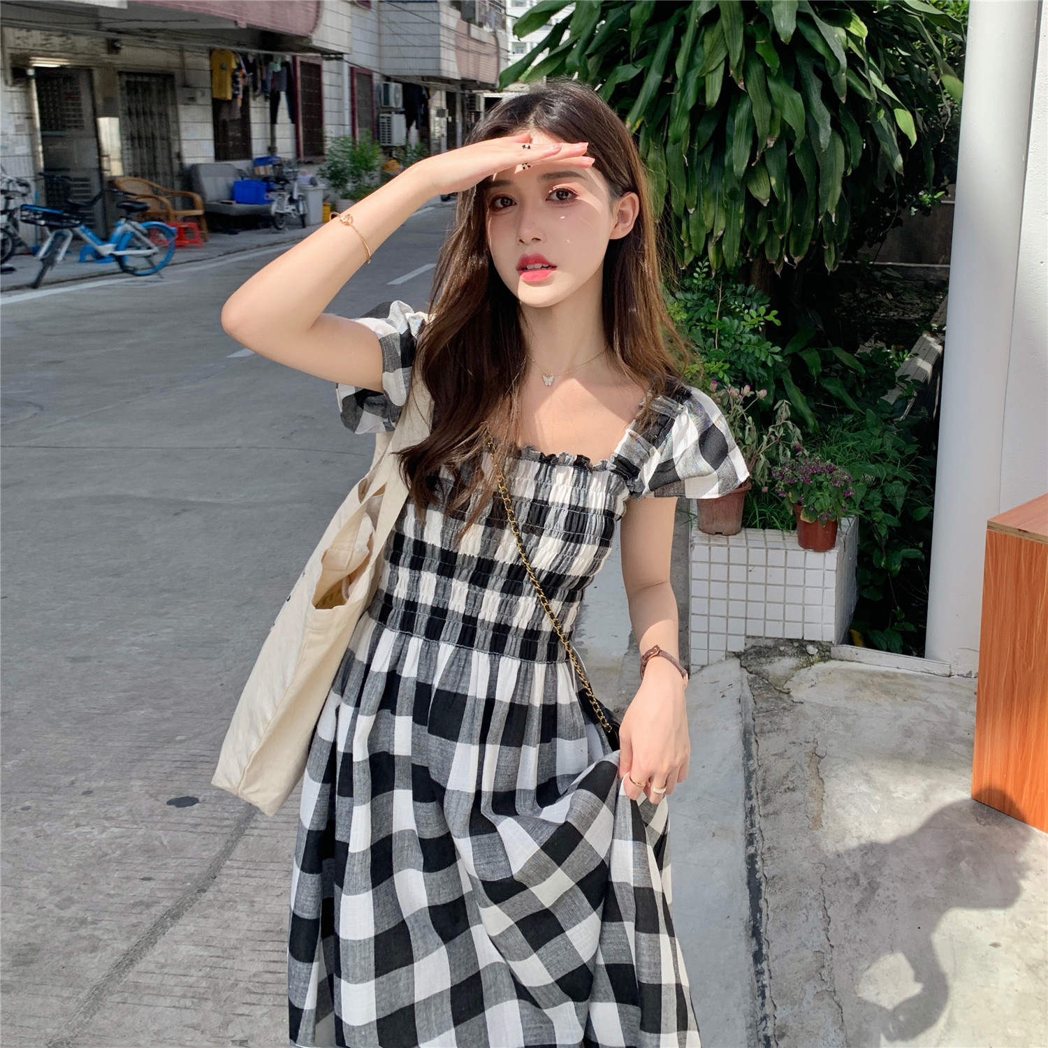 大码胖mm格子连衣裙2021新款减龄复古显瘦收腰今年流行裙子女气质