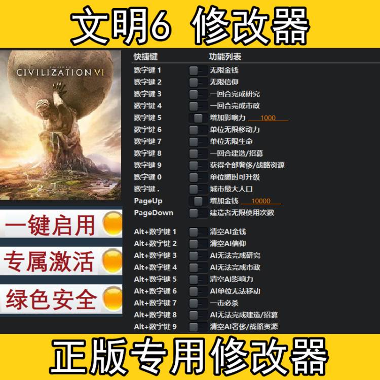 文明6修改器steam/epic正版电脑单人刷金钱辅助科技工具不含游戏