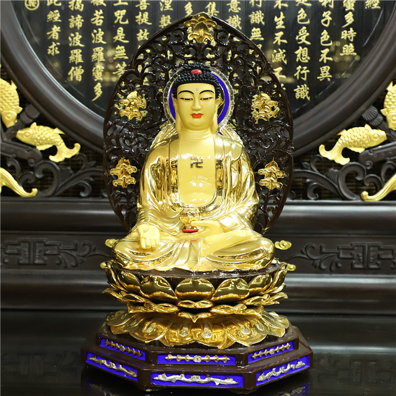 家用台湾彩绘纯铜毗卢遮那佛大日如来五方释迦牟尼佛像客厅装饰摆件