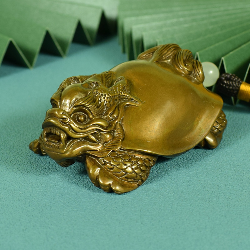 铜实心招财龙龟把件赑屃霸下书桌办公手把件龙头龟镇纸工艺品摆件