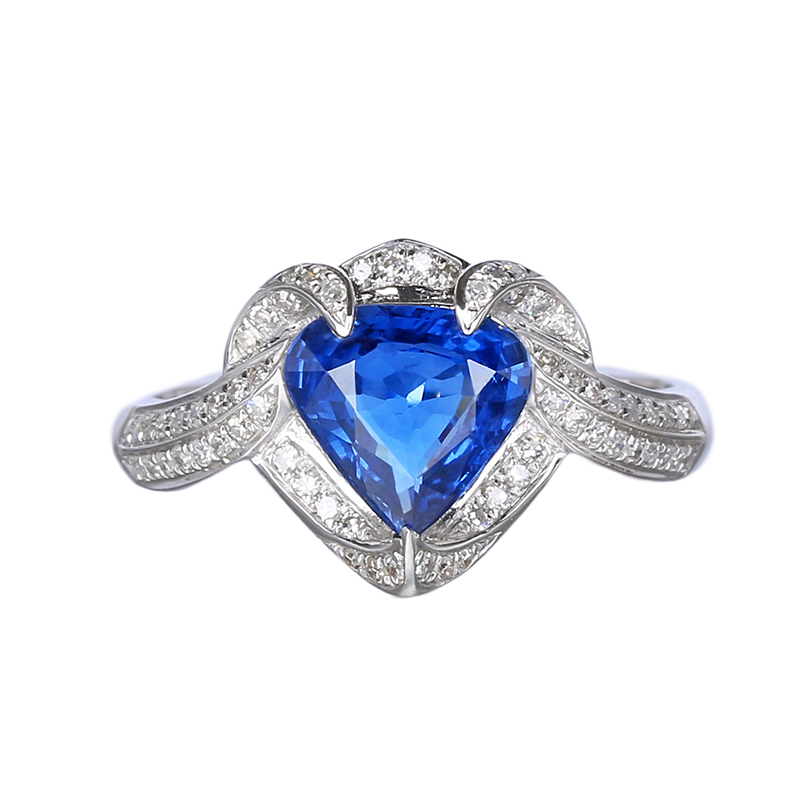 96g天然蓝宝石戒指心形1.49ct 18k金镶钻【1777qh】