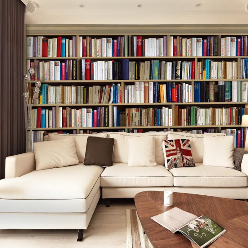 3d立体书架书柜电视背景墙纸沙发墙布壁纸大型无缝壁画书房墙纸