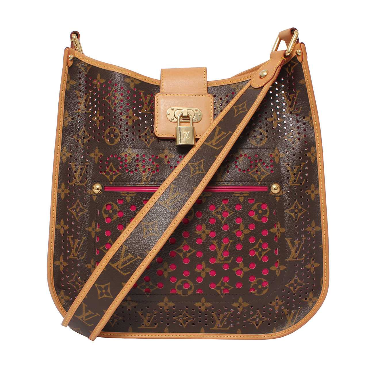 [9.5新]路易威登lv中性限量老花粉色镂空斜挎包